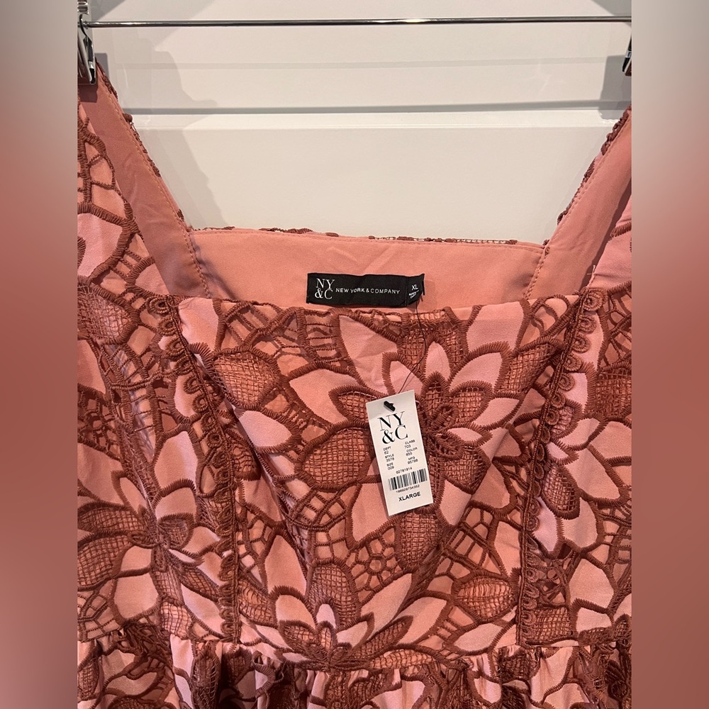 New York & Company Sleeveless Square Neck Floral Dress, XL, Red - Picture 3 of 5